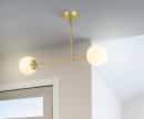 Semi Flush Mount Ceiling Light, 2 Light Globe, Satin Brass