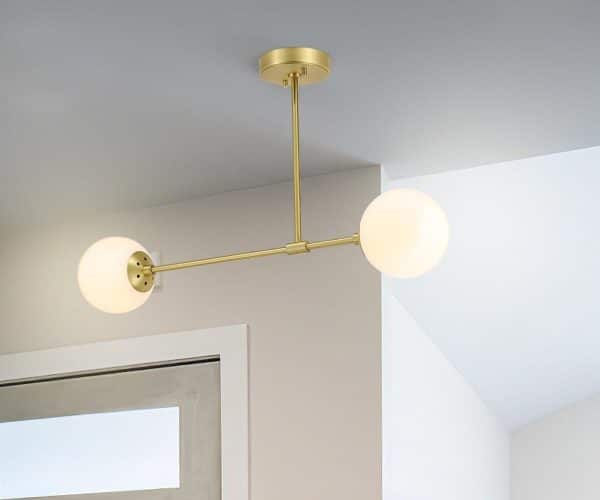 Semi Flush Mount Ceiling Light, 2 Light Globe, Satin Brass - Image 3