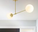 Semi Flush Mount Ceiling Light, 2 Light Globe, Satin Brass