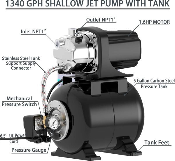 1.6HP Shallow Well Pump with Pressure Tank - Imagen 9