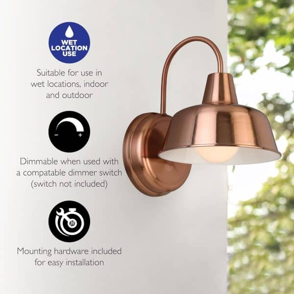 Indoor/Outdoor Mason Barn Light, 8 Copper Finish - Image 4