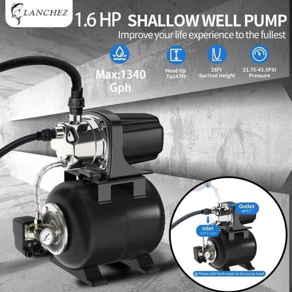 1.6HP Shallow Well Pump with Pressure Tank - Imagen 5