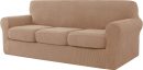 4 Pieces Large Stretch Sofa Cover for 3 Seater Couch, Camel