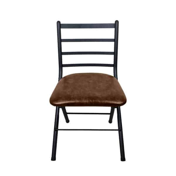 Mainstays Indoor Black Folding Slat Chair with Brown Vegan Leather Seat - Image 4