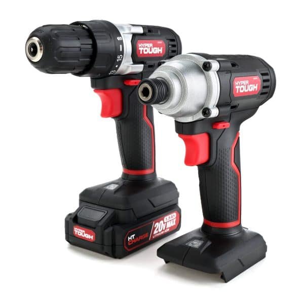 Hyper Tough 20V Max (2-Tool Set) 3/8 Inch Cordless Drill & 1/4 Inch Impact Driver