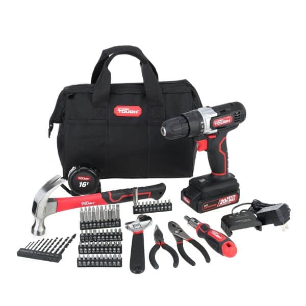 Hyper Tough 20V Max Lithium-Ion 3/8 inch Cordless Drill, 70-Piece Home Tool Set