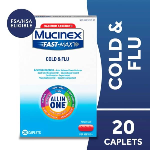 Mucinex Max Strength Cold & Flu Medicine, 20 Caplets