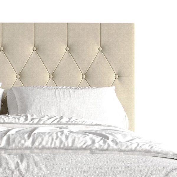 Simple Button Tufted Linen Upholstered Bed Beige – Twin - Image 4