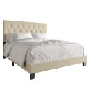 Simple Button Tufted Linen Upholstered Bed Beige – Twin