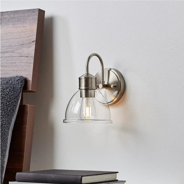 Better Homes & Gardens Glass Sconce Wall Light, Satin Nickel Finish - Imagen 4